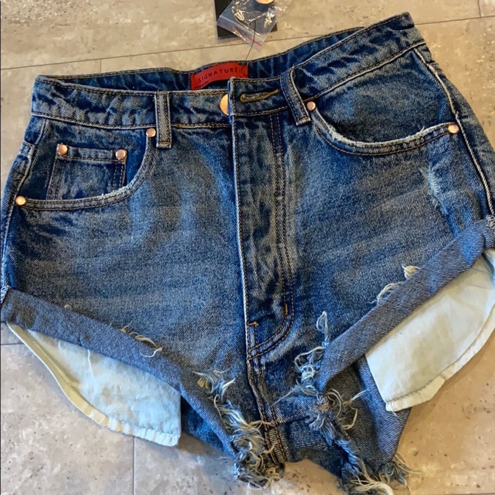 high rise distressed jean shorts